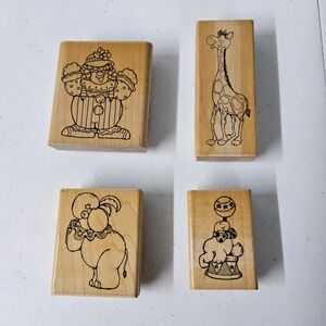 Goffa Rubber Stamps Circus‎ Animals Clown Giraffe Elephant Seal Wood Mounted